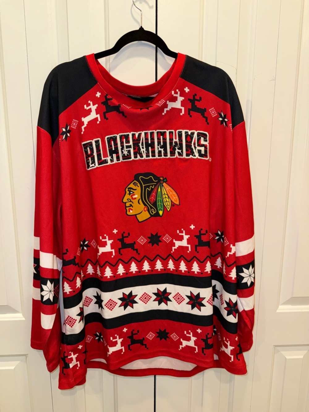 NHL Red and Black Holiday Knit-Style Hockey Jersey